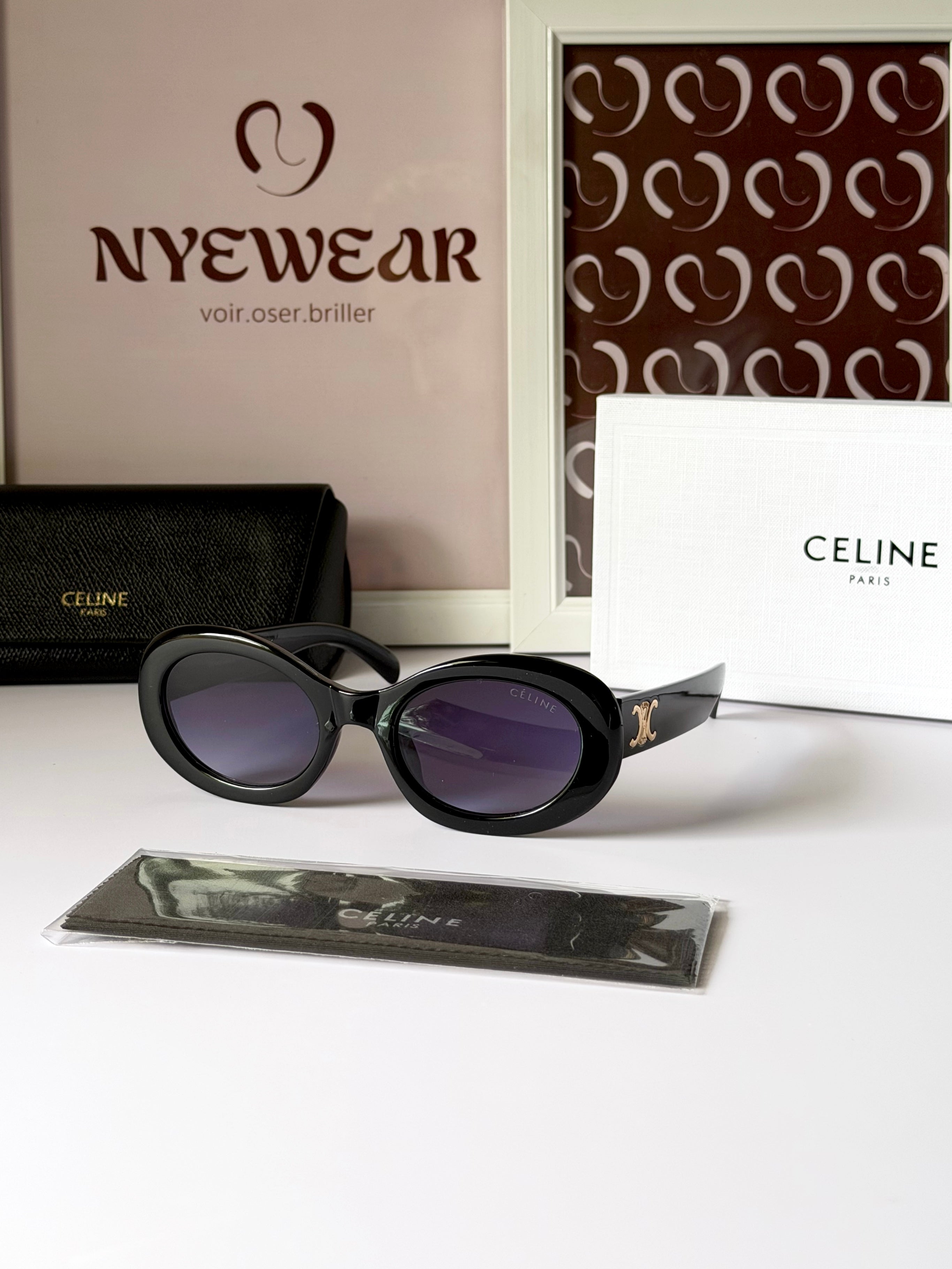 CELINE – Oval | Black & Tigre 🕶️✨